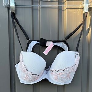Victoria's Secret Black and White Bra with Pink Lace